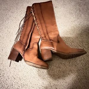 Brown leather knee high boots